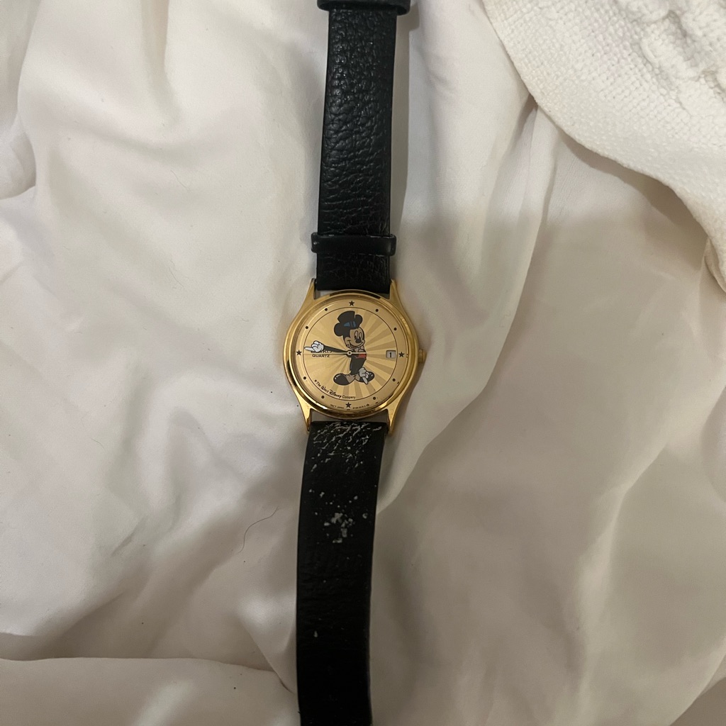 Gold Watch With Black Leather Strap
